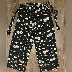 LOFT Floral Black Wide-Leg Pants